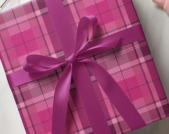 Pink Plaid Gift Wrap: Festive Birthday & Holiday Wrapping Paper