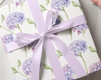 Purple Hydrangea Floral Print Wrapping Paper: Elegant Gift Wrap