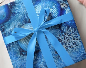 Blue Christmas Ornament Wrapping Paper