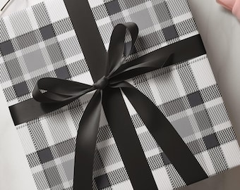 Chic Black and White Plaid Gift Wrap, Holiday Packaging