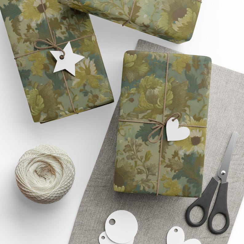 Papel de regalo floral: Papel de regalo de estilo vintage, papel artístico ecológico de 90 g/m². imagen 6