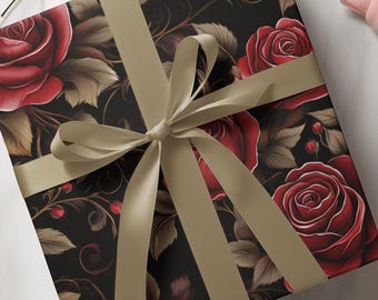 Vintage Rose Wrapping Paper: Elegant Floral Gift Wrap, Black Background