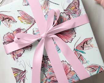 Elegant Floral Butterfly Wrapping Paper - Gift Wrap for Birthdays, Weddings, Baby Showers, Holidays, Parties