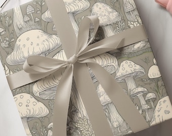 Mushroom Wrapping Paper, Vintage Style Gifts, Holiday Decor