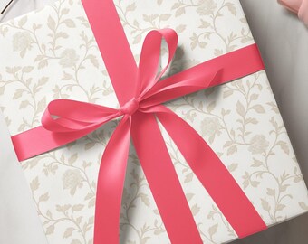 Beige Floral Wrapping Paper, Elegant Wedding Gift Wrap
