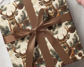 Vintage Reindeer Pinecones Holiday Wrapping Paper Roll