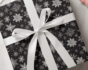 Black Snowflake Wrapping Paper - Winter Gift Wrap