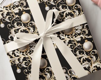 Carta da regalo natalizia con decorazioni dorate, confezione regalo festiva