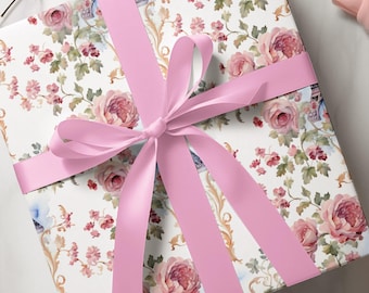 Parisian Floral Wrapping Paper: Retro Birthday Gift Wrap