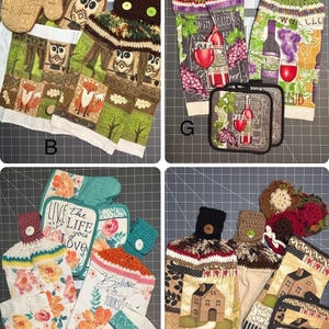 Kitchen Bundles | Handmade Hanging Crocheted Top Hand Towel, Pot Holders, and Crocheted Knob Covers