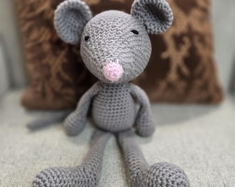 Crochet Mouse Stuffed Animal: Handmade Amigurumi Toy, 14 1/2-inch