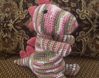 Crochet Pink And Green Dinosaur Stuffed Animal / Crochet Doll / Amigurumi Toy/ Handmade Toys/ Gift For Kids/ Plushie Dinosaurs/ T Rex