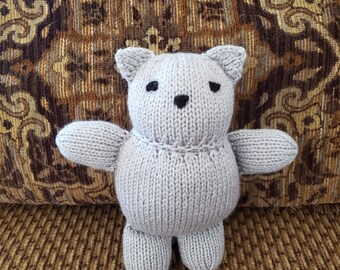 Kitty Cat Stuffed Animal Toy/ Hand Knitted Amigurumi Doll/ Handmade Toys/ Stuffie Cats/ Knit Gray Kitty Cat/ Gift For Kids/Baby Shower