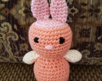 Bunny Rabbit Stuffed Animal Crochet Toy/ Coral, Peach, And Pink Amigurumi Plush Doll/ Handmade Toys/ Easter Bunny/ Gift For Kids/Baby Shower