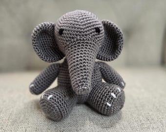 Crochet Elephant Stuffed Animal: Gray Amigurumi Handmade Doll, 6 1/2-inch