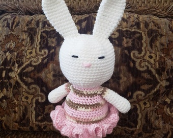 Ballerina Bunny Stuffed Animal Crochet Toy/ Pink Rabbit Amigurumi Plush Doll/ Handmade Toys/ Easter Bunny/ Gift For Kids