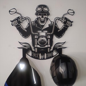 Motorcycle Skull Helmet Holder, Harley Rider Gift, Helmet Coat Jacket Hanger Rack, Harley Davidson Gift, Garage Decor, Mancave Decor