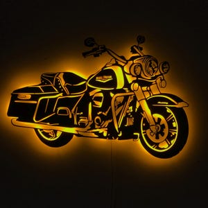 Decoración de pared de motocicleta de metal con luz LED, decoración de garaje Harley, el mejor regalo de Navidad para él, arte de pared de motocicleta, decoración de garaje, decoración de cueva de hombre