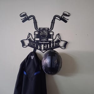 Motorcycle Helmet Holder, Harley Rider Gift, Helmet Coat Jacket Hanger Rack, Harley Davidson Gift, Garage Decor, Mancave Decor