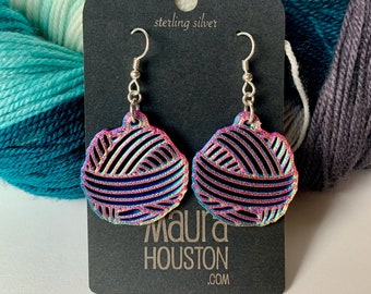 Rainbow Sparkle Ball of Yarn Earrings - Shipping Included