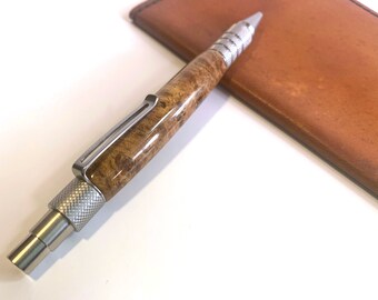 Hand Turned EDC Click Style Stainless Steel Pen with Stabilized Maple Wood barrel