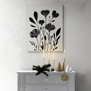 Boho black and white wall art - framed canvas wall art - artwork prints- flowers canvas wall art - canvas floral wall art- wall art for home