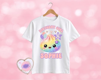 Personalised Birthday Dumpling Tshirt, Girly Floral Trendy Kid Design, Cute Dumpling, Glitter Dumpling, Kawaii Dumpling Tshirt