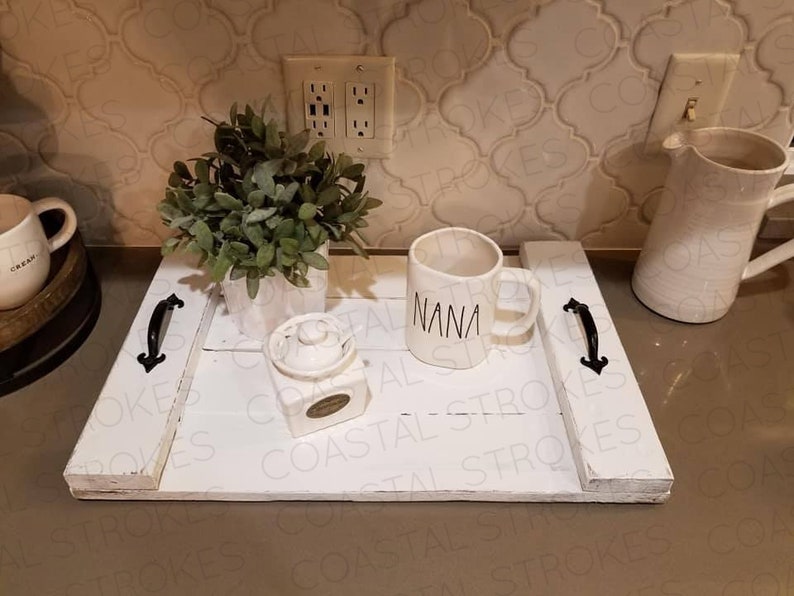 Wood Serving Tray Farmhouse Decor Kitchen Counter Tray Etsy