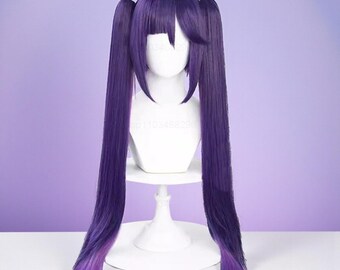 Peluca larga morada de Mona para cosplay, 80 cm, peluca sintética resistente al calor con capas, ideal para disfraces y fiestas de anime. Perfecta para mujeres y niñas.