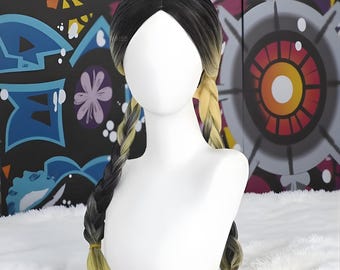 Peluca de cosplay de Haitani Ran, peluca sintética de 70 cm con doble trenza degradada, cabello largo de anime resistente al calor para cosplay
