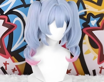 Peluca de cosplay inspirada en Miku Rabbit Hole, cola doble azul larga, cabello sintético resistente al calor con gorro, peluca de anime para mujer.