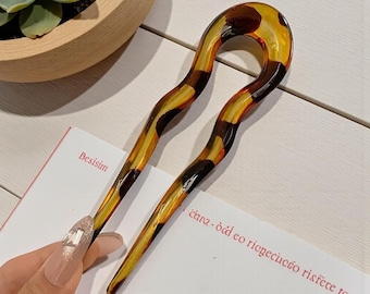 Horquilla para el pelo en forma de U de carey, horquilla de acetato con trenza francesa, soporte geométrico minimalista para moños, elegante accesorio para el pelo para mujer.