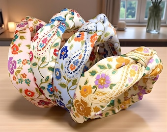 Diadema estampada floral para mujer, diadema suave con lazo, lindo aro para el cabello con nudo superior para fiestas, compras y fotografía