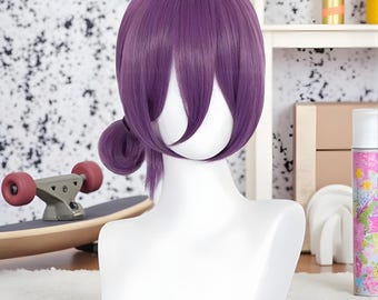 Peluca de cosplay morada inspirada en anime, 45 cm, pelo sintético resistente al calor, peluca corta y recta para disfraz de mujer.