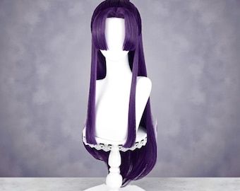 Peluca de cosplay morada oscura, estilo anime, resistente al calor.