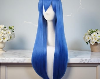 Peluca de cosplay de Wendy Marvell de Fairy Tail, cabello sintético azul largo y liso, peluca de disfraz de anime para mujer.