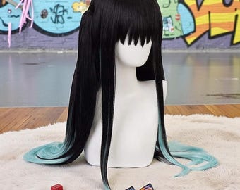 Peluca de cosplay inspirada en Muichiro, cabello sintético largo degradado resistente al calor, peluca estilo anime para Halloween y convenciones.
