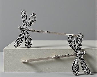 Juego de 2 pinzas para el pelo con diseño de libélula vintage, pasadores de moda para flequillo y laterales, elegantes accesorios para la cabeza para mujer.