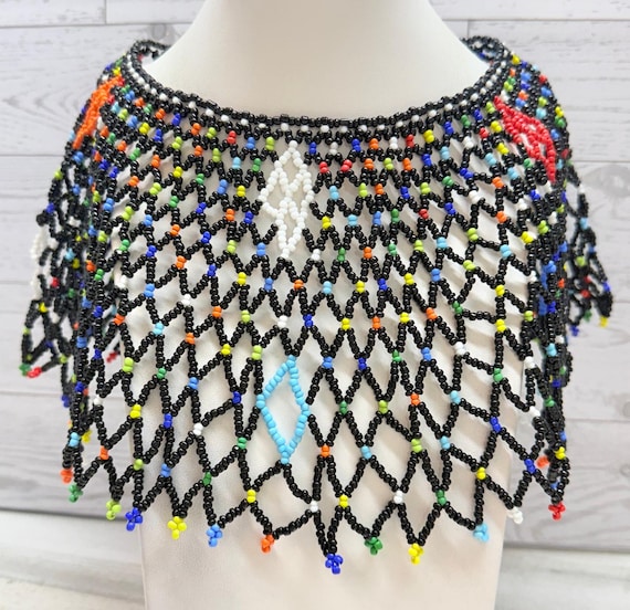 Vintage 1970-90s African Zulu Tribal Glass Bead Bib M… - Gem