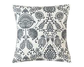 Floral Black Grey Pillow Cover