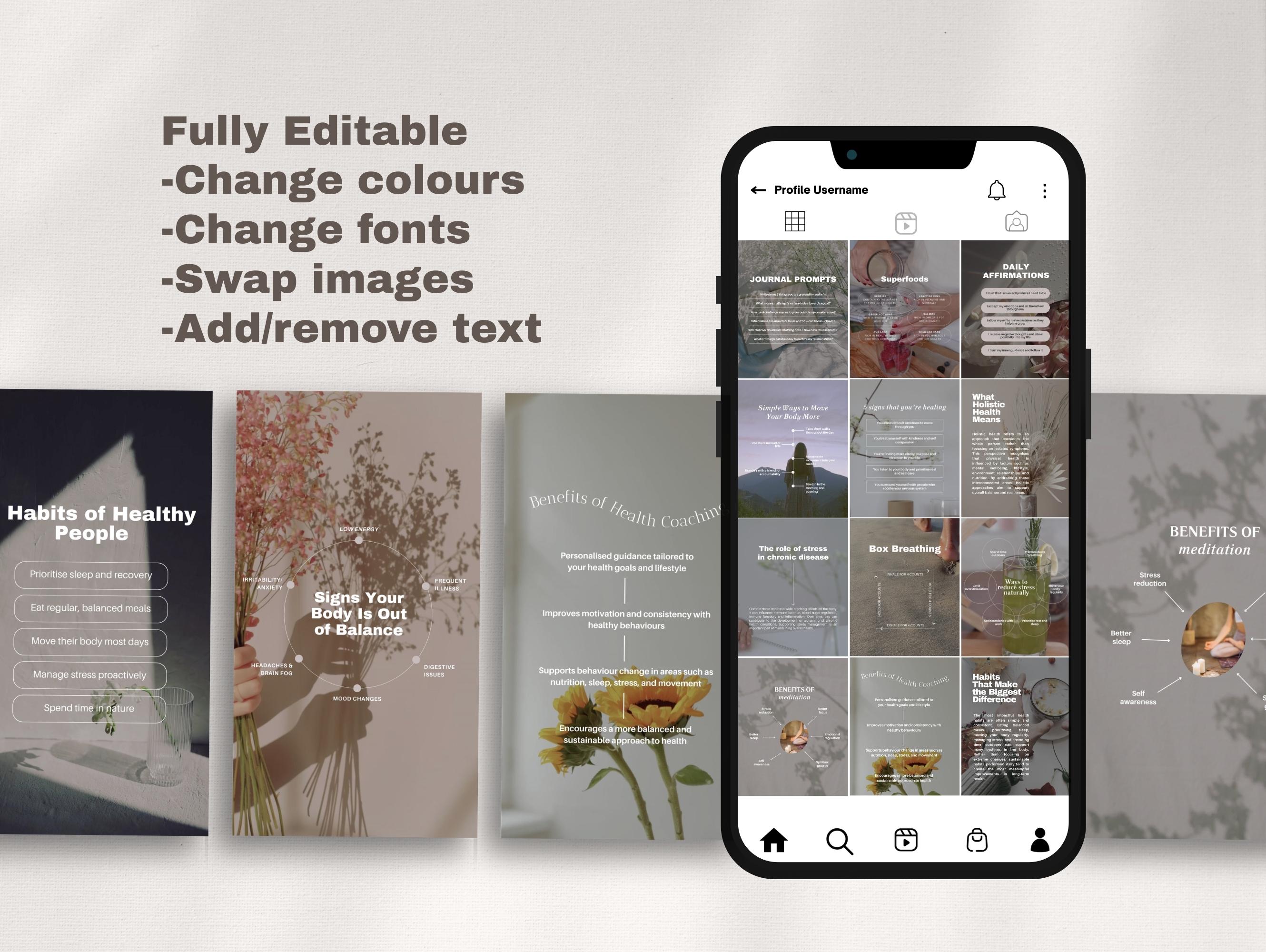 Wellness Coach Instagram Reel Canva Templates - 50 Reels - Etsy