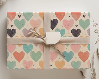 Cute Heart Wrapping Paper, Love Gift Wrap, Playful Heart Gift Wrap, Colourful Gift Wrap, Heart Designed Gift Wrap, Love Wrapping Paper