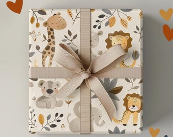 Boho Animal Print Wrapping Paper, Baby Shower Gift Wrap