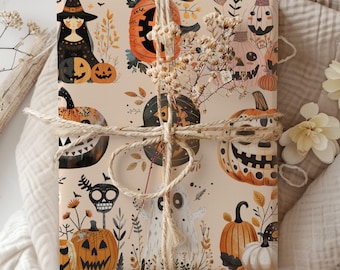 Wrapping Paper, Halloween Gift Wrap, Cute Whimsical Design, Holiday Party Supplies, Festive Crafting Paper, Spooky Gift Packaging