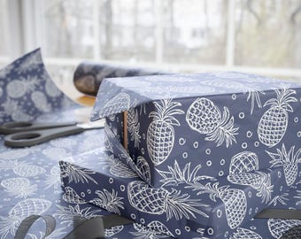 Pineapple Gift Wrap, Pineapple Wrapping Paper, Navy Blue Pineapple Gift Wrap, Vibrant Gift Wrap, Birthday Wrap, Gift Wrap, Gift for Him