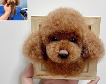 Custom Needle Felted Poodle Portrait in Wooden Frame: Dog Loss Keepsake