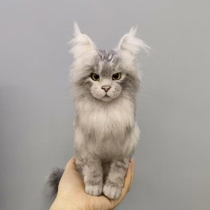 Custom Felt Pet Replica Cat Plush,Neede Felted Cat Sculpture,3D Wool Felting Cat Portrait,Realistic Maine Coon Cat,Cat Loss Memorial Gift