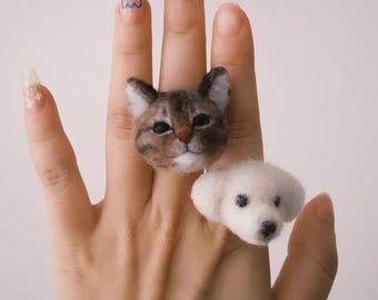 Custom Felted Pet Portrait Ring: Personalized Cat/Dog Memorial Jewelry