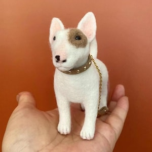 Custom Needle Felted Bull Terrier Memorial Figurine: Wool Dog Replica Christmas Xmas Thanksgiving Gift