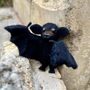 Needle Felted Bat Ornament: Halloween Vampire Decor, Wild Animal Gift